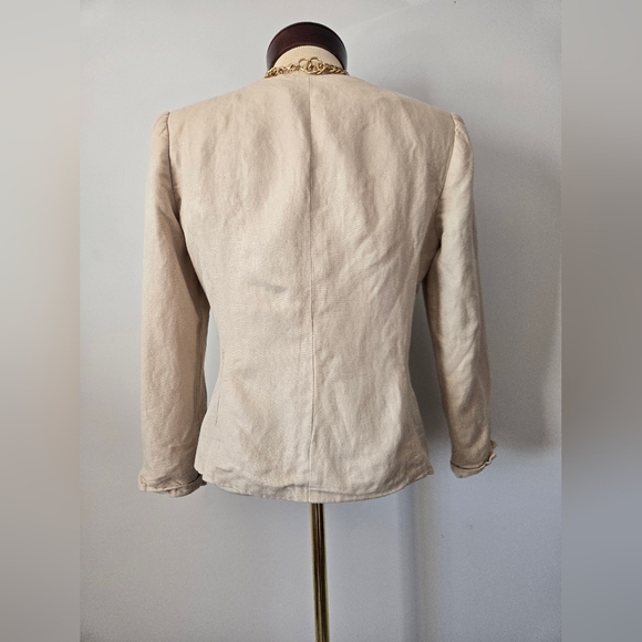 Mary Mcfadden Linen Beige Ribbon Striped Jacket. Size 6P - Picture 5 of 10